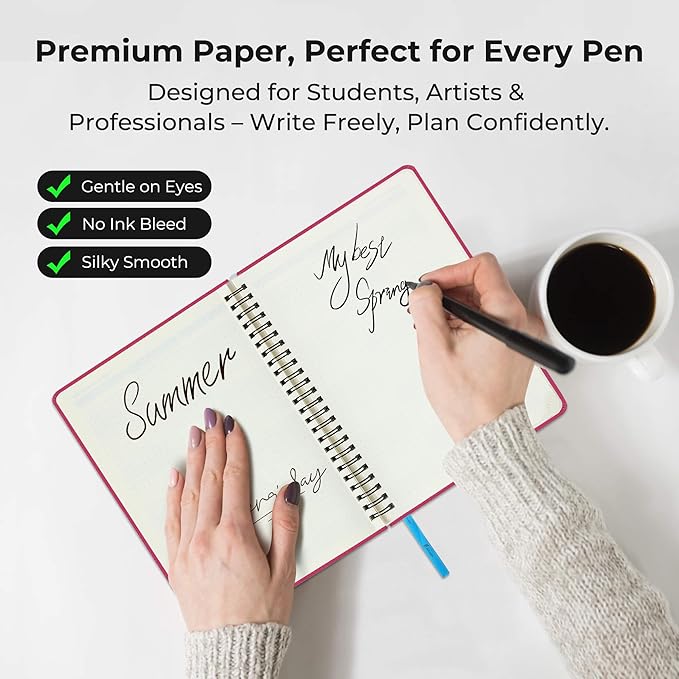 Planner 2025-2026 Daily Weekly and Monthly,11.5"x8.5",18 Months Spiral Bound Calendar Agenda with Self-adhesive Pen Holder,2026 Academic Plan with Vegan Leather Soft Cover,Rose Red