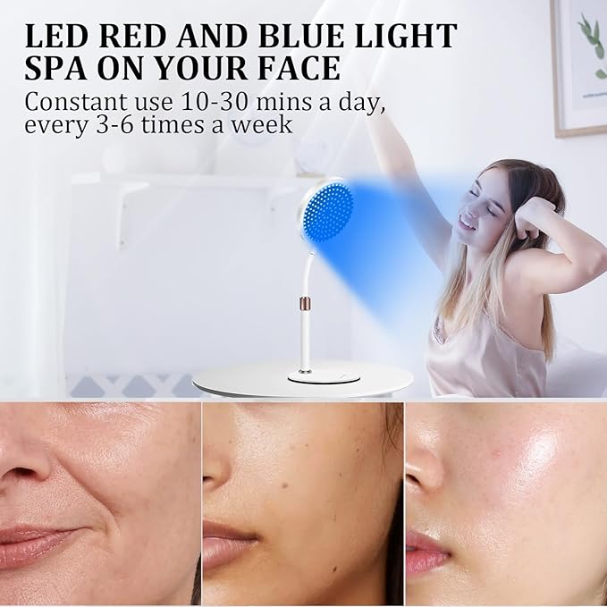Red Light Therapy for face and Body, 100LEDs Red and Blue Light Device, 415nm & 660nm &850nm Infrared Light Therapy for Home/Office, Height Adjustable & Angle Adjustable & Timer