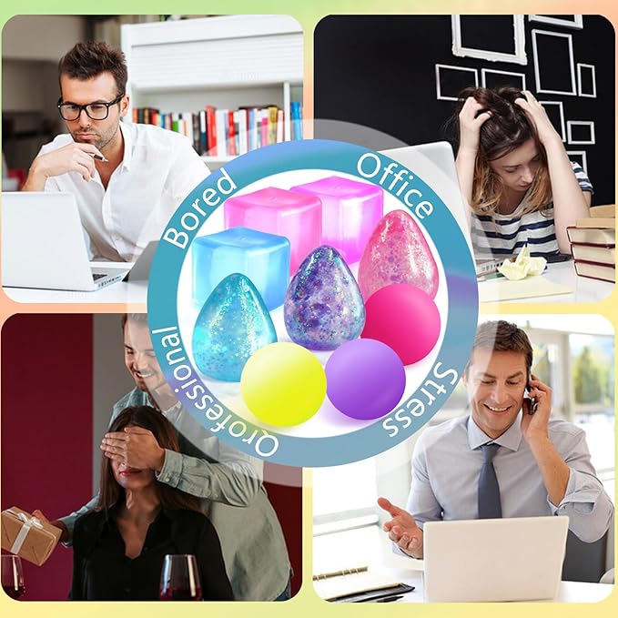 Fidget Toy Stress Cube Squishy Fidget Toys for Relaxation, High Density Gel Filled Include Squishy(3 Stress Cube ,3 Stress Balls,3 Water Drop) Stress Relief Toy,Squeeze Toys, Party Favors