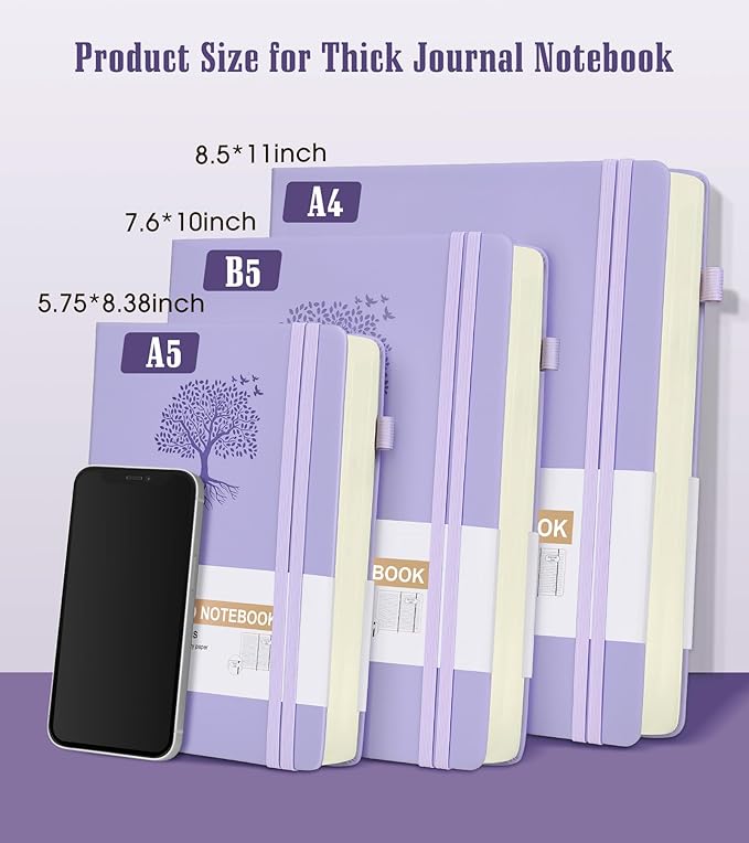 Leather Journals --ruled 365 Pages A5, Pink Hardcover for Women, Men, Note Taking, Writing, 5.75'' X 8.38'' Purple