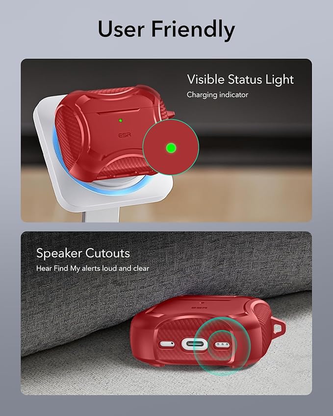 ESR for AirPods Pro 3 Case (2025), Compatible with Airpods Pro 3rd Generation Case (USB-C Cable), Magnetic Lid, MagSafe Ready, Powerful Drop Protection, Cyber Series, Red