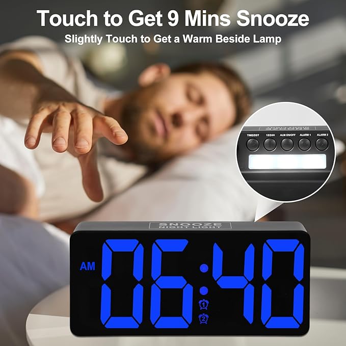PPLEE Alarm Clock for Bedroom with Night Light & Bold Digits-7 in Digital Clock with Dual Alarms & USB Charger Ports,Battery Backup,Adjustable Brightness&Volume,DST, Loud Desk Clock for Heavy Sleeper