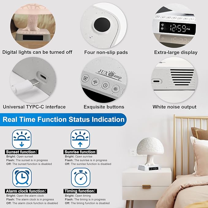 Sunrise Alarm Clock lamp APP Control Bioclock Adjustment Light Therapy Happy Mood Desk lamp Mushroom Tree Table Lamp Wake up Nightstand lamp Built-in Natural Ambient White Noise