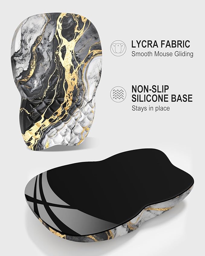 Auhoahsil Ergonomic Mouse Pad with Wrist Rest, Comfortable Slope Computer Mouse Mat with Wrist Support, Memory Foam Filling, Non-Slip Silicone Base, Pain Relief for Gaming Work, 8" x 12", Gray Marble