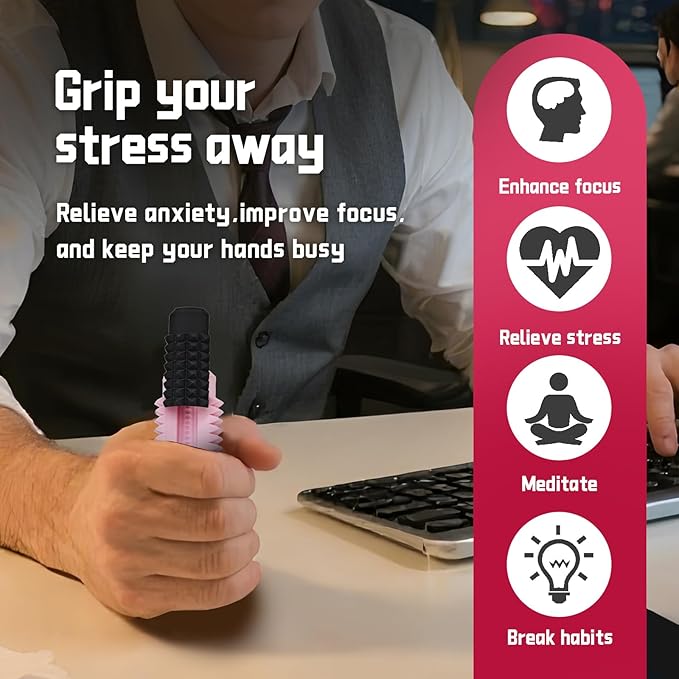 Little Ouchies Spiky Sensory Fidget Toy for Adults – Pain Stim Tool with Clicker, Spinner, Slider, Roller & Spiky Grip | 5‑in‑1 Stress & Anxiety Relief, Portable Keychain(Black & Pink)