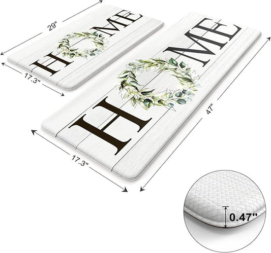 KIMODE Farmhouse Kitchen Mat 2PCS Anti Fatigue Kitchen Rugs Non-Skid Waterproof Kitchen Floor Mat Cushioned Comfort Standing Mat for Office,Laundry,Sink,Home