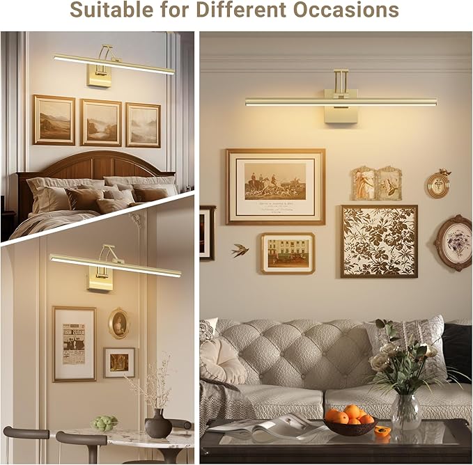 Tipace Hard-Wired LED Picture Light Fixtures,3CCT Dimmable Metal Artwork Display Lamp with Remote Control,Gold Modern Gallery Lights Wall Lights for Picture Display