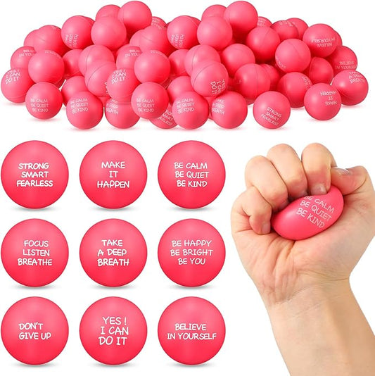 Shappy 72 Pcs Inspirational Stress Relief Balls Motivational Stress Ball Encouraging PU Bulk Stress Balls for Adults Small Therapy Fidget Relief Toys for Valentines Gifts Fidget Anxiety(Pink)