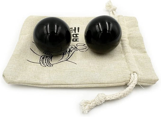 1.9 Inch Natural Jade Black Baoding Ball with Carrying Bag Exercise Massage Balls Health Stress Relieve Hand Exercise Baoding Balls