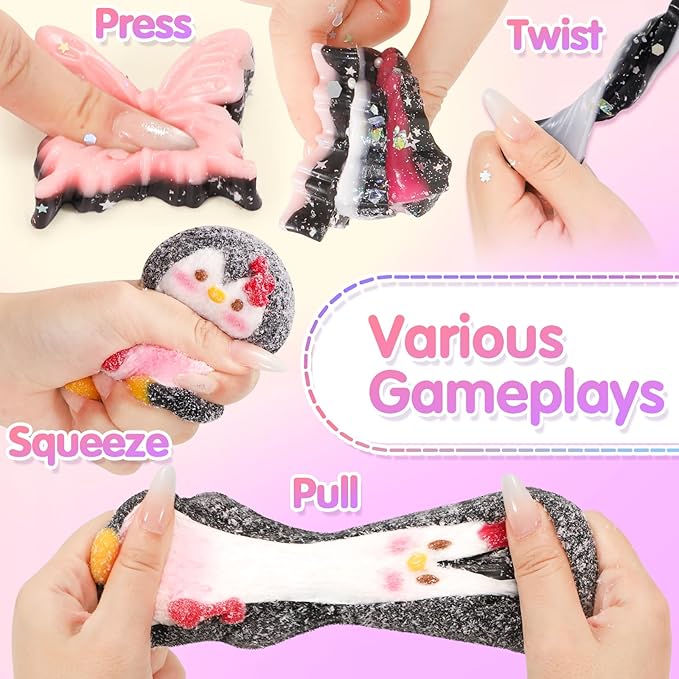 Fidget Squeeze Toys Set 5PCS, Squishies Sensory Toys Includes Penguin Starfish Seashell Flower Butterfly for Stress Relief, Sticky Toys Party Favors Birthday for Kids Teens