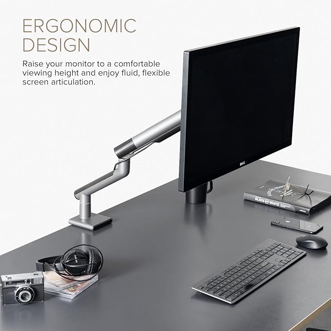 POUT E12 Ultrawide Monitor Arm Mount – Adjustable Full Motion Desk Stand for 17’’-32’’ Displays, Supports 4-22lbs, VESA 75x75mm & 100x100mm (Grey/Black)