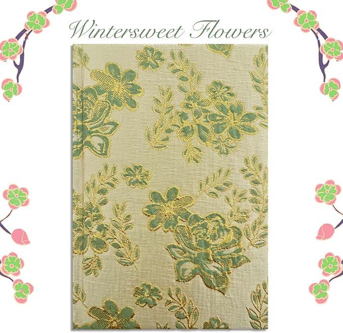 Flower Notebook, Hardcover, Lay Flat, A5, 6x8, Wide Ruled Pages, Writing Journal for Women, Pretty Notebook, Recipe Journal, Garden Journal, Gratitude Journal, Plum Blossom, Green