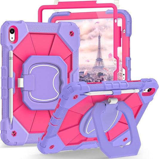 Case for iPad (A16) 11th Gen 11 Inch (2025) /iPad 10th Gen 10.9 Inch (2022) with Screen Protector/Rotating Stand/Pencil Holder,Military Grade Shockproof i Pad Case 10th Generation,Purple Pink