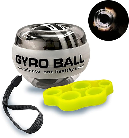Auto-Start Gyro Ball Wrist Trainer – No Counter Grip Strengthener with Finger Band for Hand & Forearm Exercise – Stress Relief Spinner for Office, Rehab & Fitness