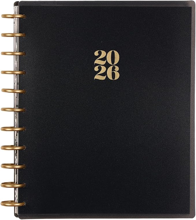 Happy Planner Disc-Bound Planner Jan.–Dec. 2026, Includes 3 Extra Months and 2 Sticker Sheets, Big Size, 8.5" x 11", Horizontal Layout, Modern Texture
