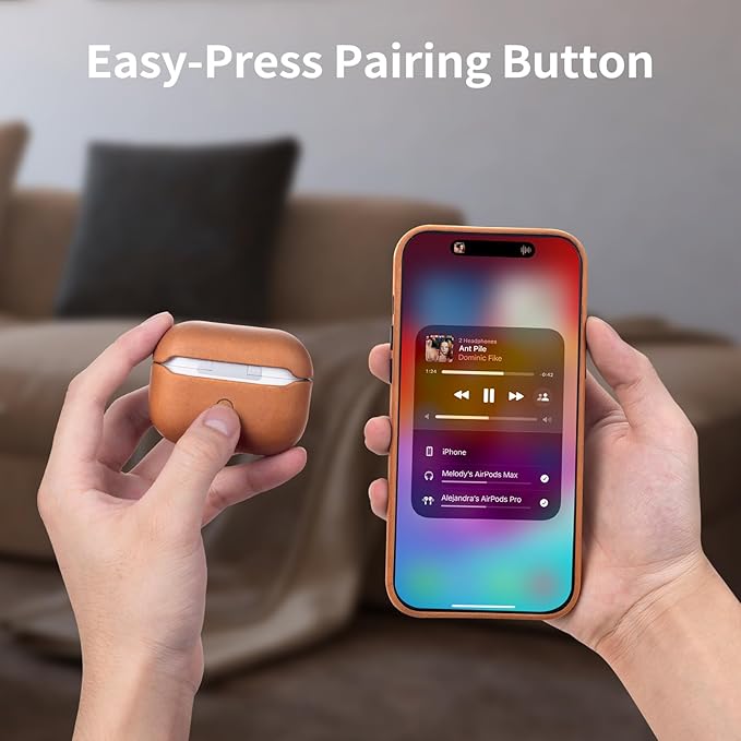 Belemay for AirPods Pro (2nd Generation) Case – Premium Crazy Horse Leather - Rich Patina- Secure Grip - Compatible with MagSafe and Wireless Charging - Compatible with Airpods Pro 2 Case - Tan