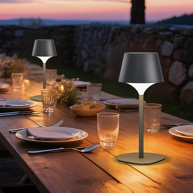 FUYO 2 Pack Cordless Table Lamp, Portable LED Desk Lamp, 3 Color Stepless Dimmable Rechargeable LED Table Lamp for Restaurant/Bedroom/Bars/Outdoor Party/Camping/Coffee Shop