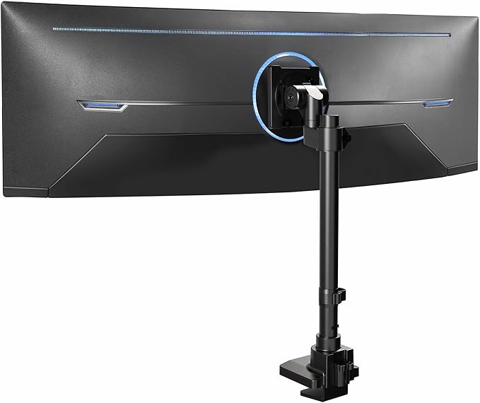 VIVO Clamp-on Single Ultra Wide Monitor Desk Mount, Low Profile Heavy Duty Adjustable Stand for 1 Ultrawide Screen up to 57 inches, 59.4 lbs Capacity, Black, STAND-V157C