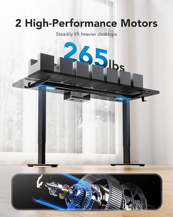 HUANUO Electric Standing Desks Frame with 265 lbs Dual Motor,Thick T-Shaped Desk Legs Made of Automotive Grade Steel,for Max 90″x31.5″ Desktop, Height Adjustable Desk Frame for Home Office, Frame Only