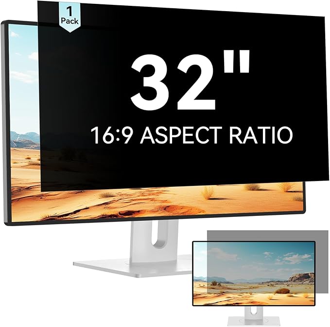 32 Inch Computer Privacy Screen Filter for 16:9 Aspect Ratio Widescreen Monitor - Anti Glare Blue Light Filter, Removable Computer Monitor Privacy Shield, Anti-Scratch Screen Protector Film 32 in