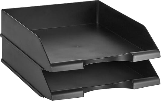 Amazon Basics Rectangular, Stackable Office Letter Organizer Desk Tray, Black, Pack of 2