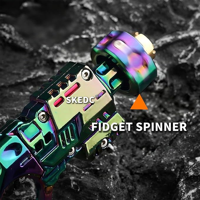 SKEDC Fidget Toys Adults, Alloy Fidget Slider Fidget Clicker Fidget Spinner, EDC Laucher Toy ADHD Tools Executive Desk Toy for Keep Focus & Relief Stress, Cool Gadgets for Men (2nd Gen Brown)