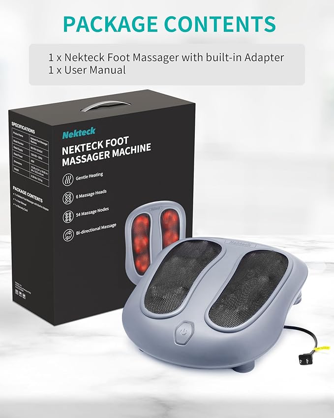 Nekteck Foot Massager with Heat, Heated Foot Massager for Plantar Fasciitis, Pain Relief and Circulation, Shiatus Electric Under Desk Feet Massager Machine, Gifts for Men Woman Him Her Mon Birthday