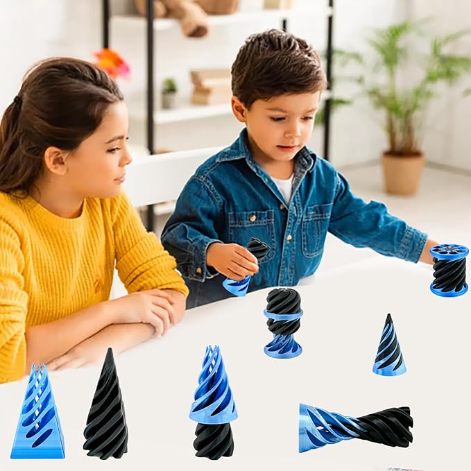 3 Pack Spiral Cone Fidget Toy, Pyramid Passthrough Sculpture, Mini Cones Pass Through Pyramid Fidget Toy for Stress and Anxiety Relaxing (Blue)