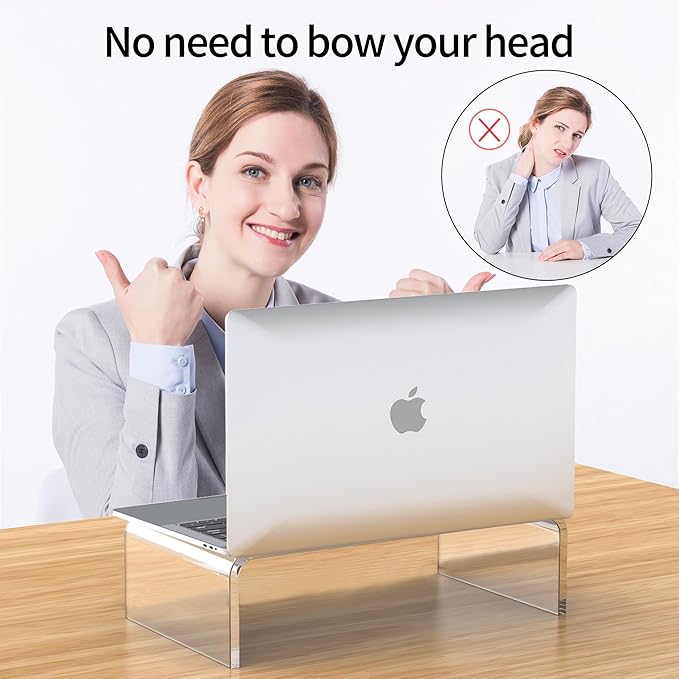 Acrylic Monitor & Laptop Stand Riser - Clear Computer & Laptop Stand for Desk - Compatible with iMac, MacBook & All Notebooks - White Aesthetic Decoration for Office & Home