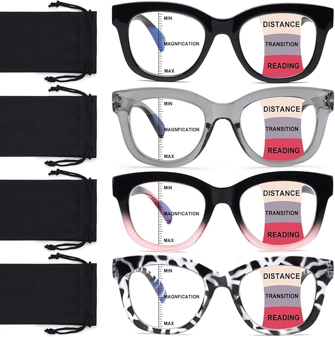 Progressive Multifocus Reading Glasses for Women Men Blue Light Blocking Computer No Line Multifocal Readers
