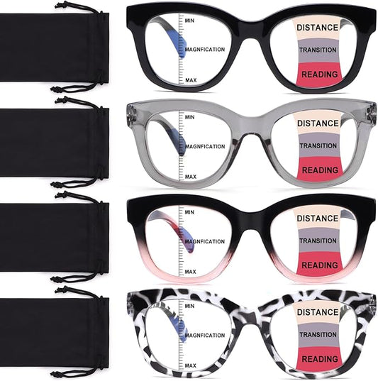 Progressive Multifocus Reading Glasses for Women Men Blue Light Blocking Computer No Line Multifocal Readers