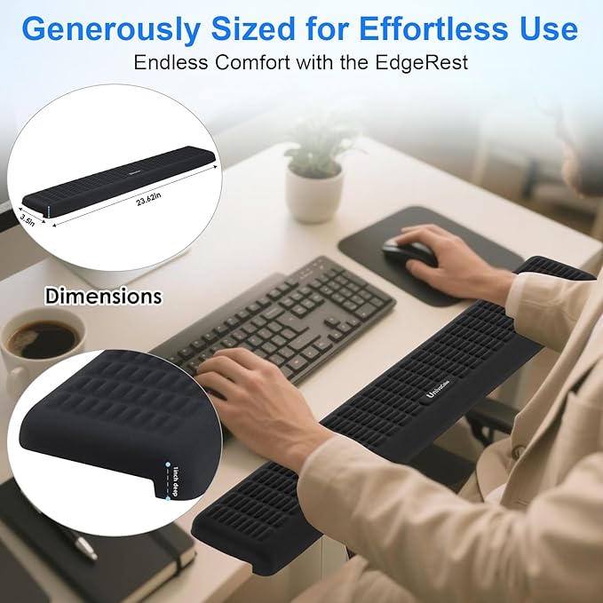 UnivoColors PostureUp L-Shaped Desk Long Wrist Rest & Elbow Rest, Non-Slip, Memory Foam, Desk Edge Support, Ergonomic Design for Long-Hour Work (23.6 * 3.9 inch One-Piece Design)