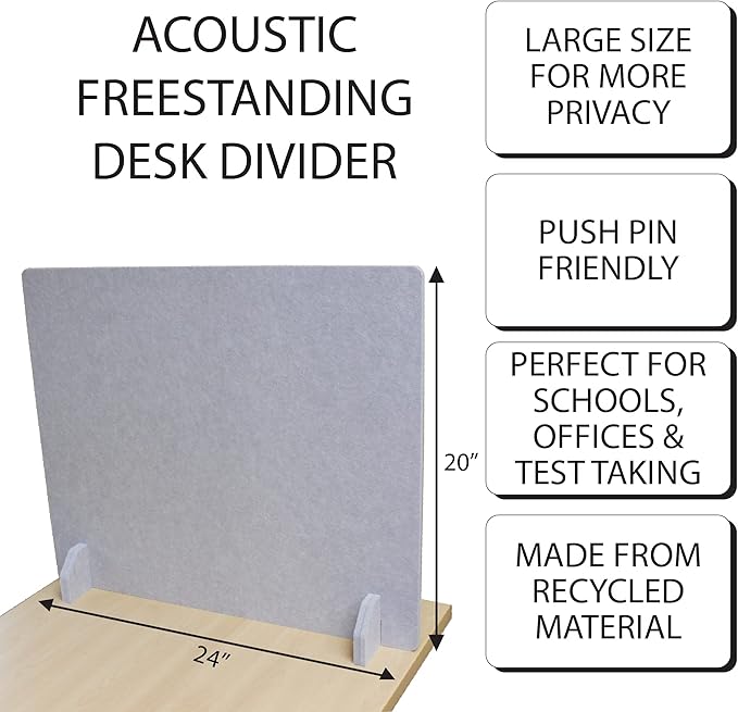 Acoustic Freestanding Desk Divider - Noise Reducing Desk Privacy Panel - Library & Office Furniture Partition - Workstations Shield Barrier - Instant Wall Desk 20" H x 24" W (4 Pack, Stone)