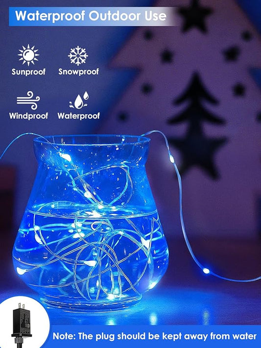 66Ft 200 LED Fairy Lights Plug in, Waterproof String Lights Outdoor & Indoor 8 Modes Christmas Lights Bedroom Decor, Timer Twinkle Light for Girl's Room Garden Party Christmas Decorations (Blue&White)