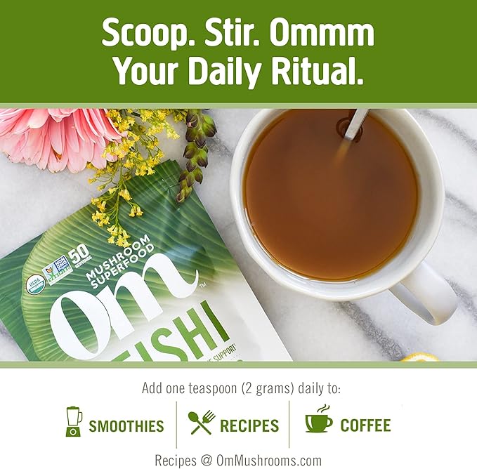 Om Mushroom Superfood Reishi Organic Mushroom Powder, 100 Servings, Organic Adaptogen Powder for Stress Relief and Immune Health