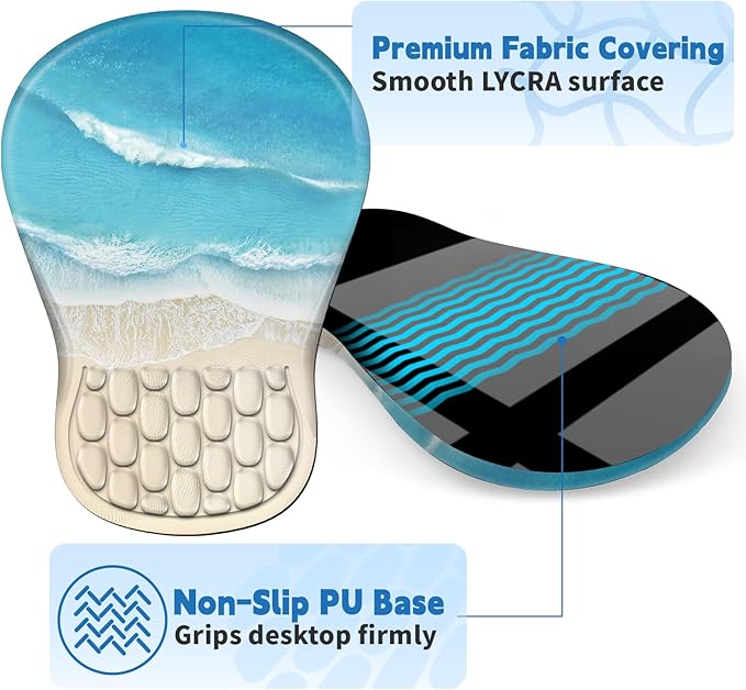 Ergonomic Mouse Pad with Wrist Rest Support, Mousepad with Comfortable Memory Foam Wrist Rest and Non-Slip PU Base for Pain Relief, Computer, Laptop, Office, Home (Beach-1)