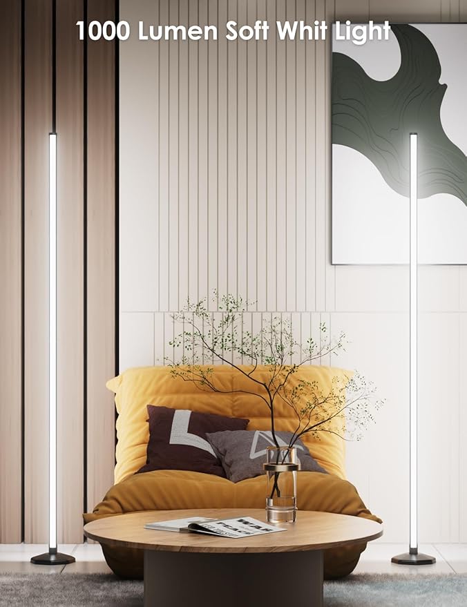 RGB Corner Floor Lamp, 65" Color Changing LED Floor Lamp Music Sync Light Bar Bluetooth APP Remote Control 16 Million DIY Colors, Light Timing, Mood Ambient Lighting