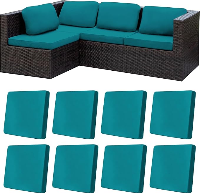 8Pcs Stretch Patio Cushion Covers,Outdoor Couch Covers Replacement,Outdoor Couch & Sofa Slipcovers,for Patio Furniture Cushion Covers,Washable Reusable Furniture Protector (Peacock Blue,Cover Only)