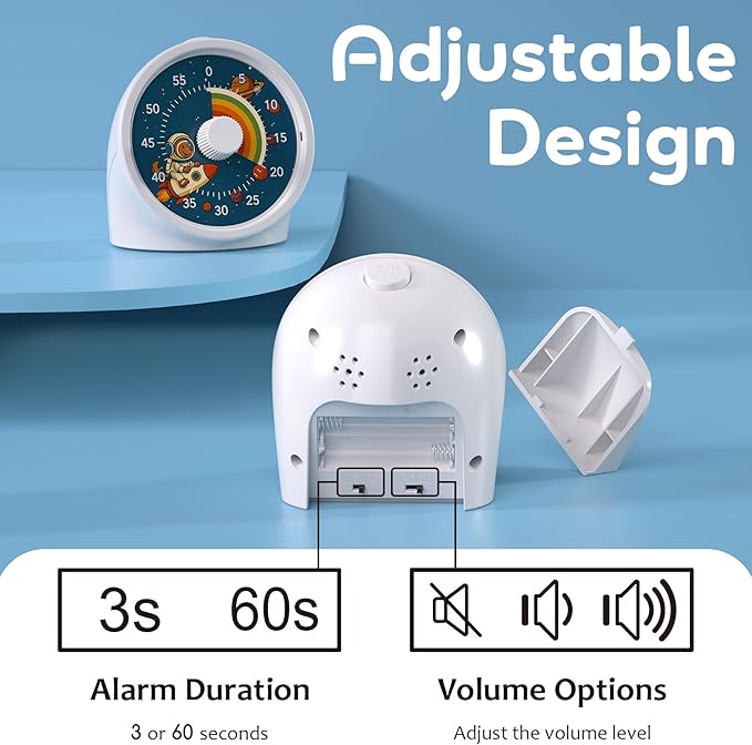 BellMan Visual Timer with Pause Button, 60 Minute Countdown Rainbow Timer for Kids and Adults with Silent Operation, Study and Meetings Time Management Tool, Design for Home, Office and Gift, Rocket