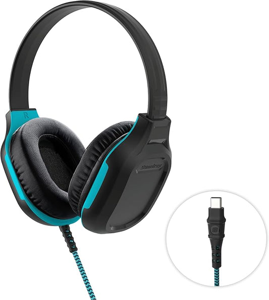 Gumdrop DropTech On-Ear Wired Headphones with USB-C Type and Long Tangle Free, Chew-Proof Cord - Rugged, Reliable, Drop Tested and Comfortable for Kids, K-12 Students, Classroom and School Use - Black