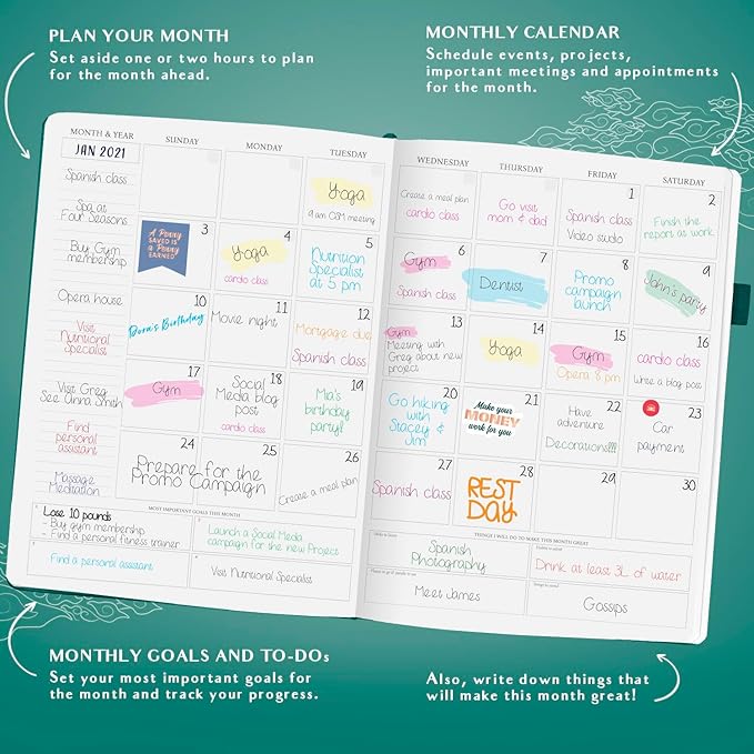 Legend Planner PRO Hourly Schedule - Weekly & Daily Organizer with Time Slots. Appointment Book Journal for Work & Personal, A4 (Dark Teal)