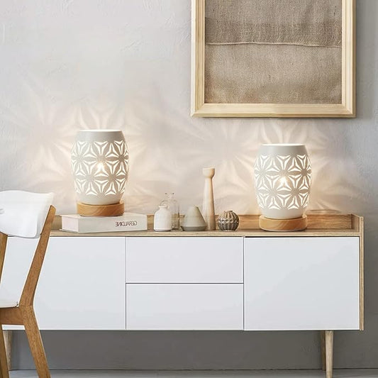 OuXean Bedside Table Lamp, Small Night Light Metal Lampshade and Wood Base, E12 40W Desk Lamp for Bedroom Living Room Home Decor Office Restaurant Bar, White, Without Bulb