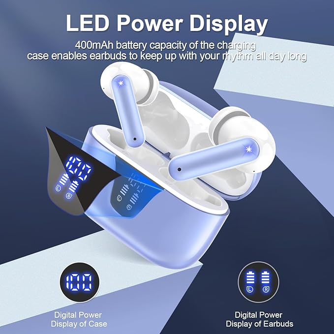 ZIUTY Wireless Earbuds Bluetooth Headphones, 50H Playtime Ear Buds with Mic, LED Digital Display Charging Case, IPX7 Waterproof, Deep Bass Stereo, in-Ear Earphone for iPhone Andriod Phone