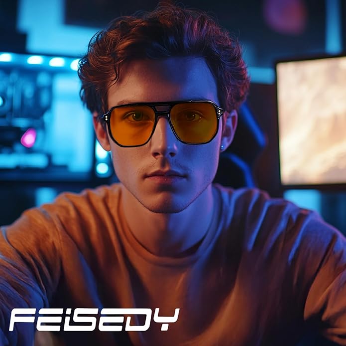 FEISEDY Amber Blue Light Glasses for Computer Gaming Anti Eyestrain Sleep Glasses G2835
