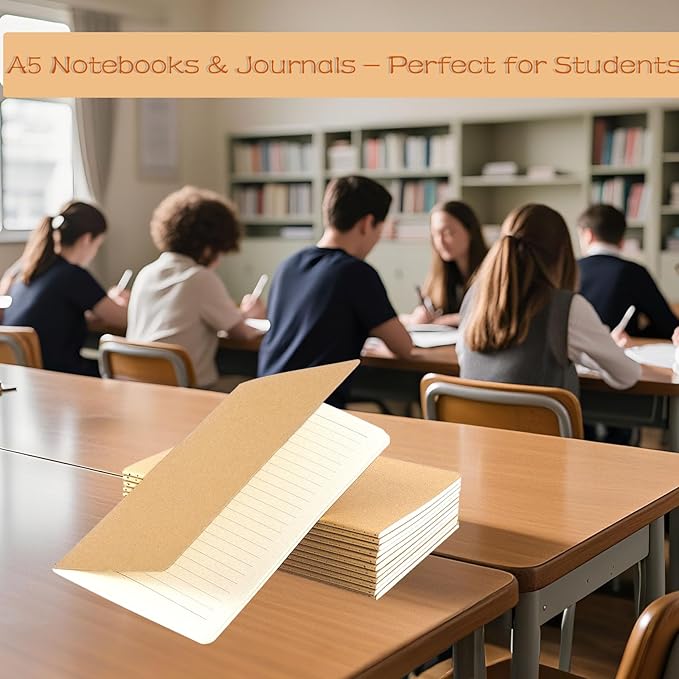 Jeffbaubl 12 Pack A5 Kraft Notebooks Bulk, Journal Notebook, Soft Kraft Cover Composition Notebooks, Lined Notebook for Travelers Work Office Supplies(8.3 X 5.5in, 30 Sheets/60 lined Pages)