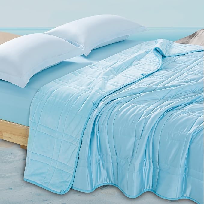 King Size Weighted Blanket 40lb(88''x104'' , Dual-Sided), Reversible Cozy Warm Velvet & Cooling Tencel Fabric King Weighted Blanket for Adults & Couples All Season Use - Carry Bag Included, Lake Blue