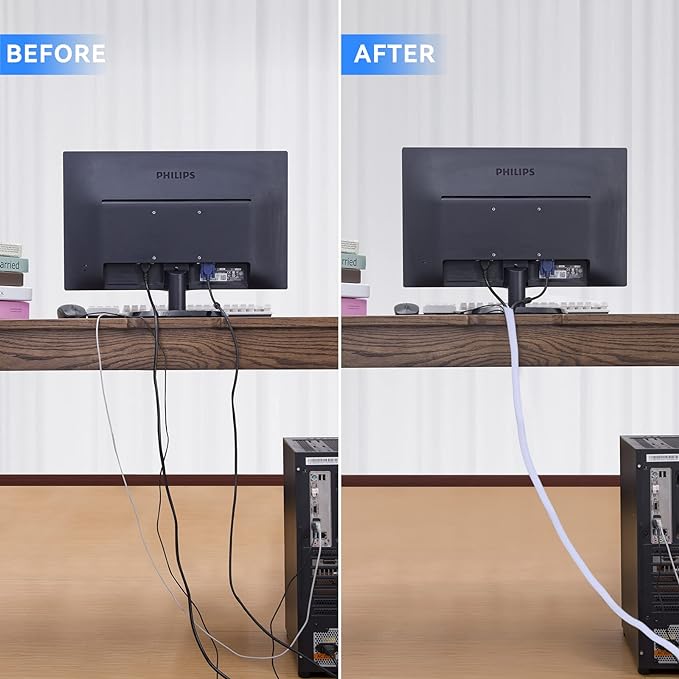 AGPTEK Cable Sleeve Cover, 25ft - 4/5 inch Desk Cord Organizer Cable Hider, Home Office Wire Management Computer TV Wire Loom Tubing, Pet Proof Cord Protector, from Cat Dog Chewing, White