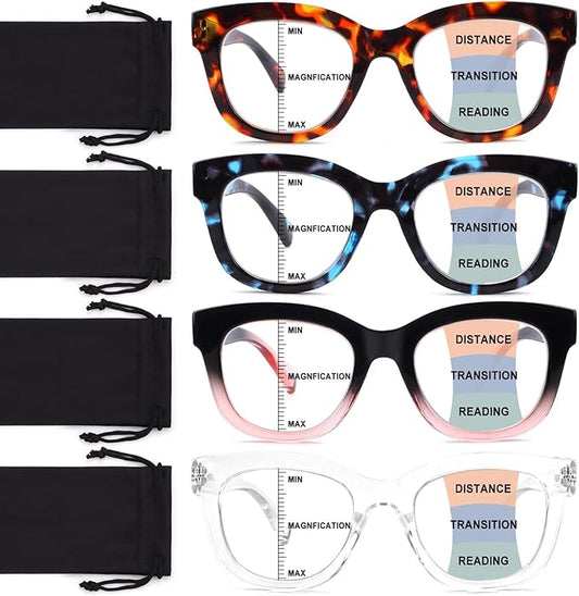 Progressive Multifocus Reading Glasses for Women Men Blue Light Blocking Computer No Line Multifocal Readers