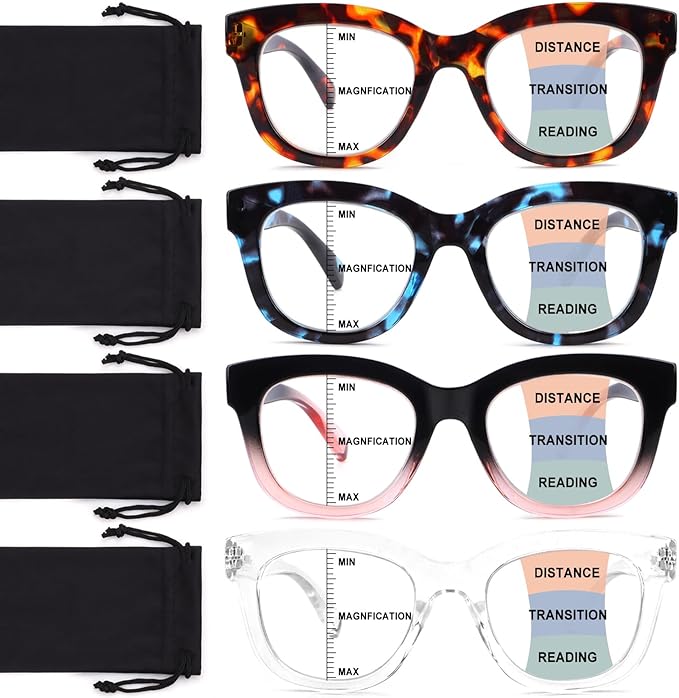 Progressive Multifocus Reading Glasses for Women Men Blue Light Blocking Computer No Line Multifocal Readers