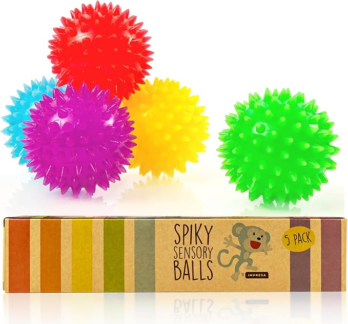 IMPRESA Spiky Balls for Kids & Adults - 5 Pack of Multicolor Fidget Toys - Squeeze Balls for Kids and Adults with ADHD and Autism, BPA, Phthalate, and Latex-Free